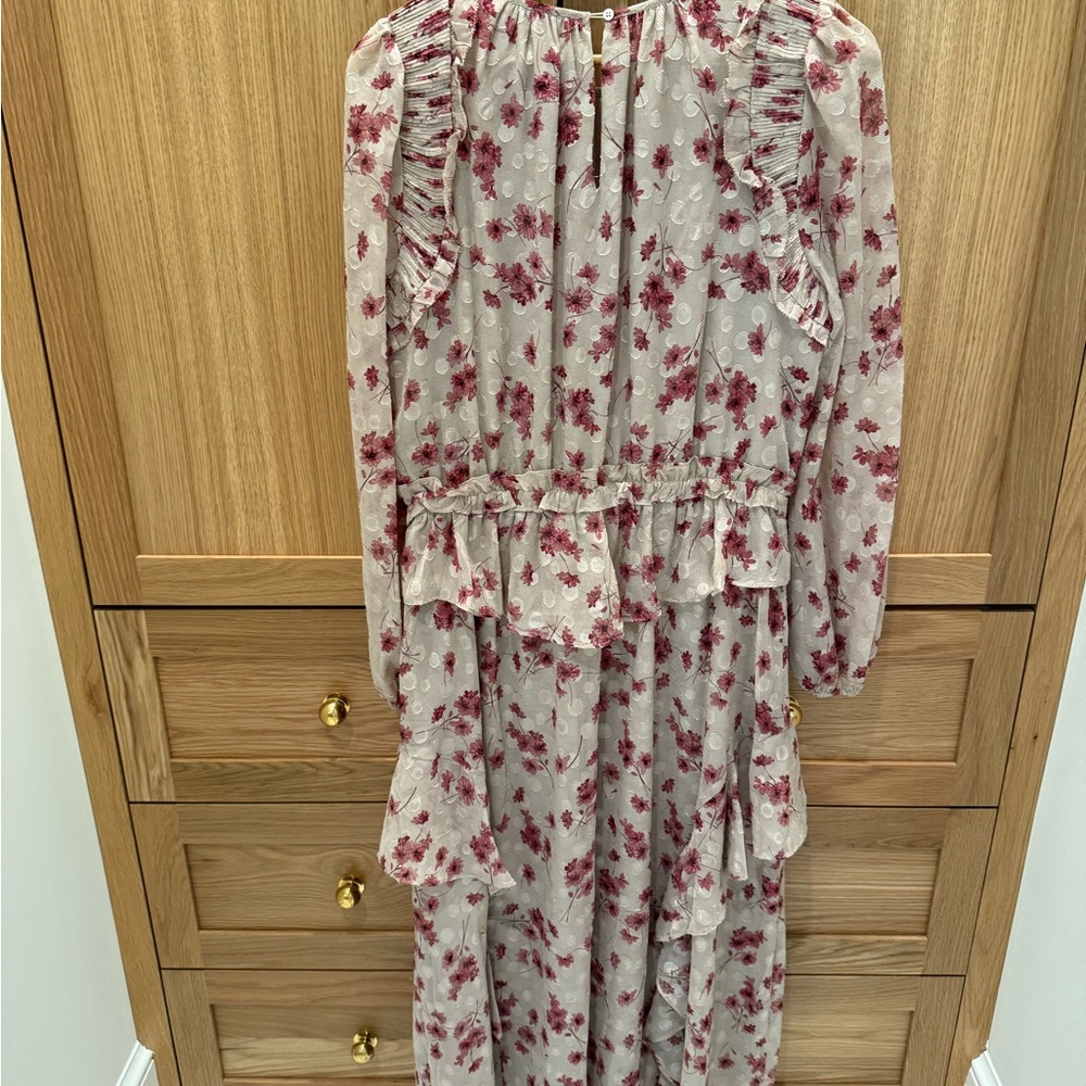 CURRENT AIR for ANTHROPOLOGIE Floral Pink Ruffle Midi Dress - Picture 5 of 5